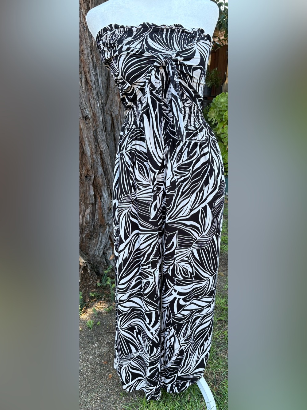 Patrons of Peace Tropical Print Strapless Jumpsuit Medium Boho Resort Wide Leg